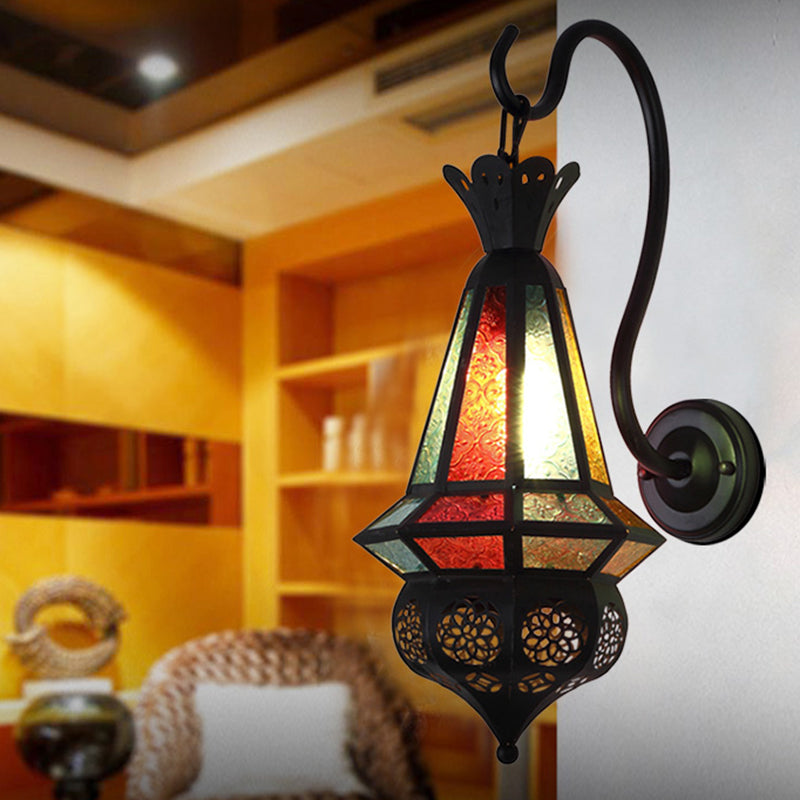 Antiqued Cone 1-Bulb Iron Wall Sconce Lamp | Black Mount Lighting For Corners