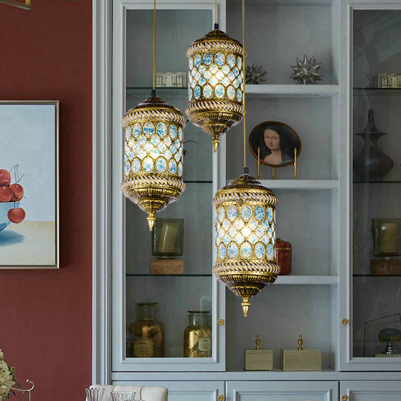 Art Deco 3-Head Metal Pendant Light With Multi-Colored Cylindrical Shades For Dining Room Ceiling