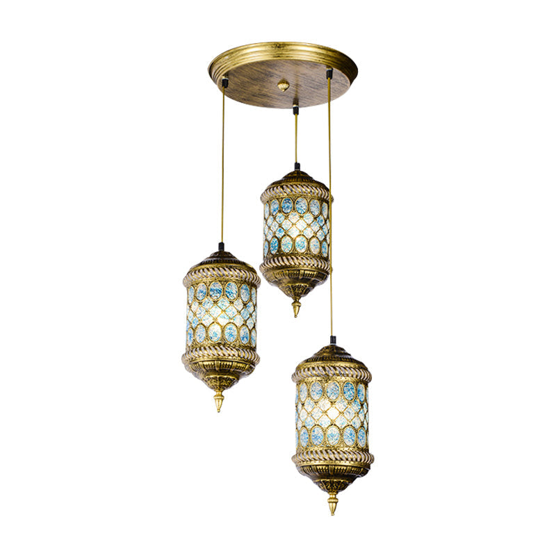 Art Deco 3-Head Metal Pendant Light With Multi-Colored Cylindrical Shades For Dining Room Ceiling