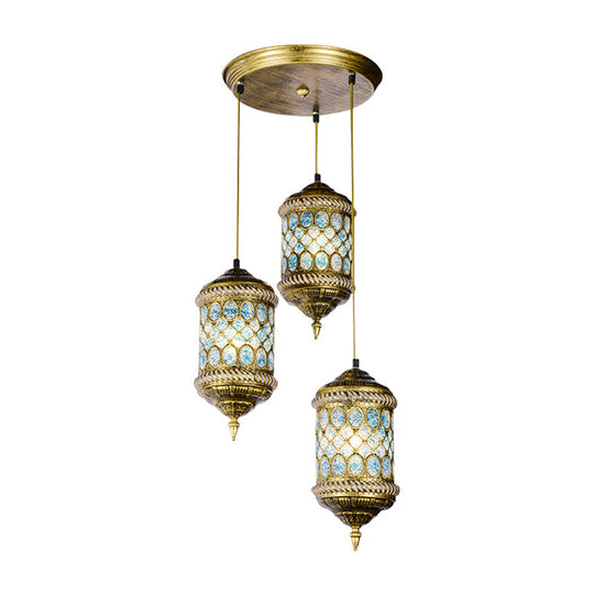 Art Deco 3-Head Metal Pendant Light With Multi-Colored Cylindrical Shades For Dining Room Ceiling