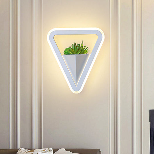 Minimalist White Sconce Light Fixture Acrylic Triangle Led Plant Wall Lamp In Warm/White