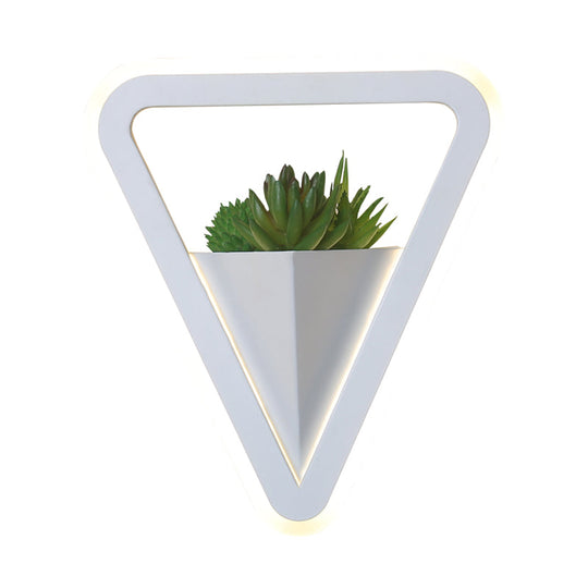 Minimalist White Sconce Light Fixture Acrylic Triangle Led Plant Wall Lamp In Warm/White