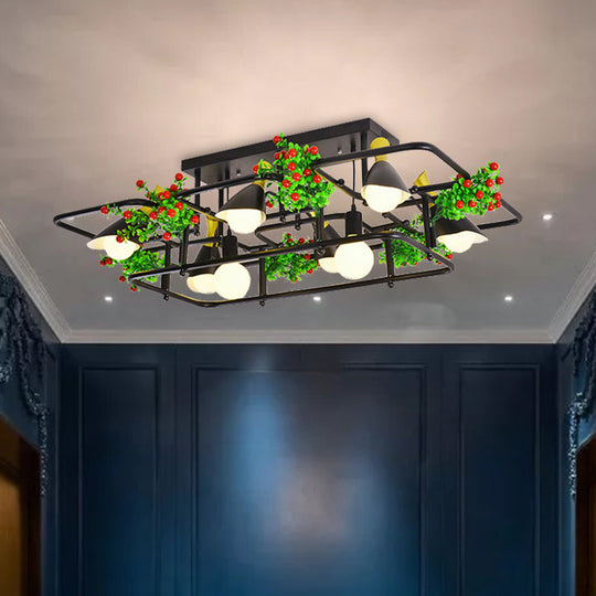 5/8 Lights Industrial Black Metal Semi Flush Mount Ceiling Lighting for Living Room - Square/Rectangle Shape