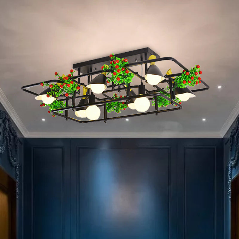 5/8 Lights Industrial Black Metal Semi Flush Mount Ceiling Lighting For Living Room -