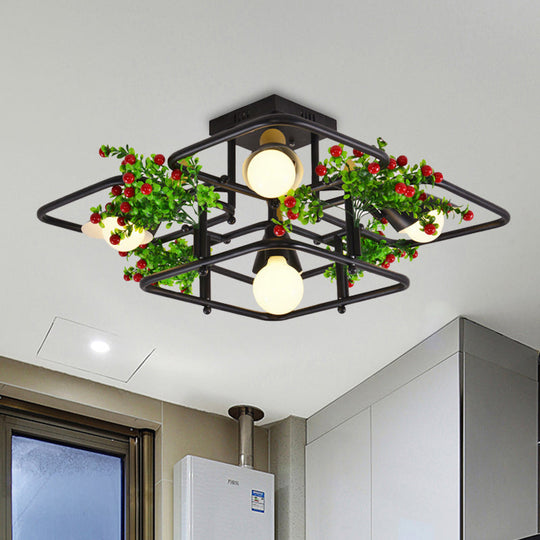 5/8 Lights Industrial Black Metal Semi Flush Mount Ceiling Lighting For Living Room -