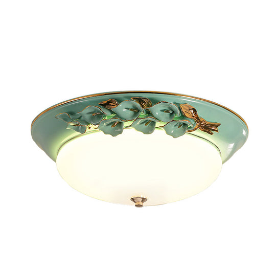 White LED Flush Mount Lighting for Bedroom - Pastoral Bowl Ceiling Fixture (1 Light, Metal, 12"/14.5"/17" W)