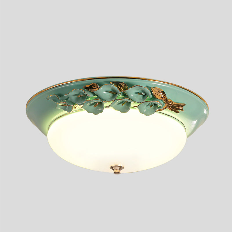 White LED Flush Mount Lighting for Bedroom - Pastoral Bowl Ceiling Fixture (1 Light, Metal, 12"/14.5"/17" W)