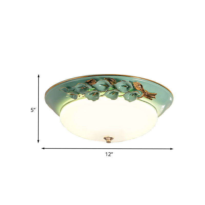 White LED Flush Mount Lighting for Bedroom - Pastoral Bowl Ceiling Fixture (1 Light, Metal, 12"/14.5"/17" W)