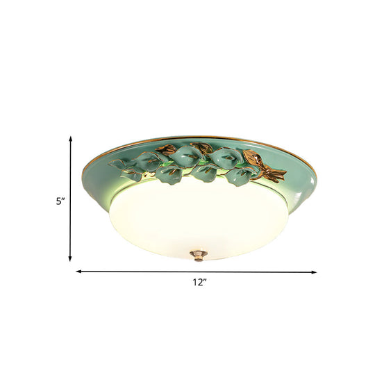 White LED Flush Mount Lighting for Bedroom - Pastoral Bowl Ceiling Fixture (1 Light, Metal, 12"/14.5"/17" W)