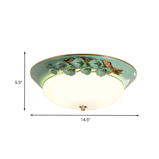 White LED Flush Mount Lighting for Bedroom - Pastoral Bowl Ceiling Fixture (1 Light, Metal, 12"/14.5"/17" W)