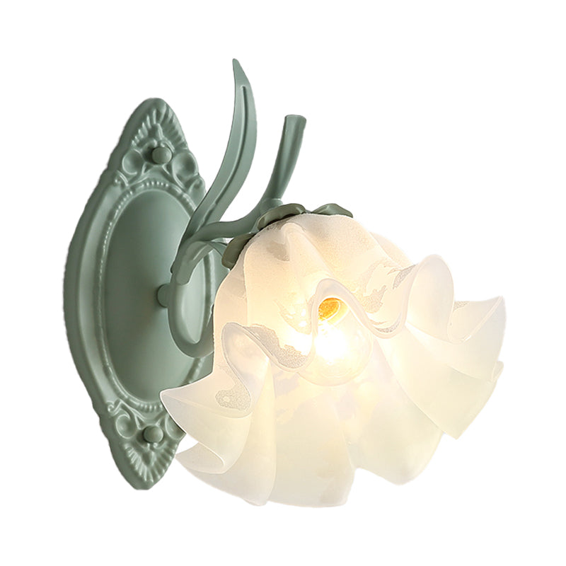 Korean Flower Metal Scalloped Bedroom Sconce Lamp With Gray And Green Wall Lighting