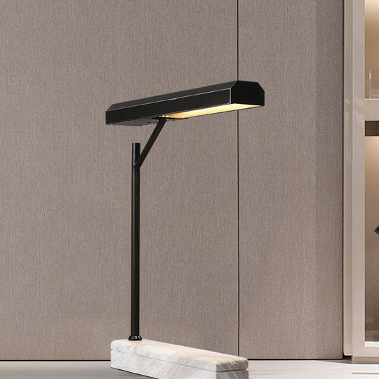 Modern Metal Led Night Table Lamp In Black With Marble Base