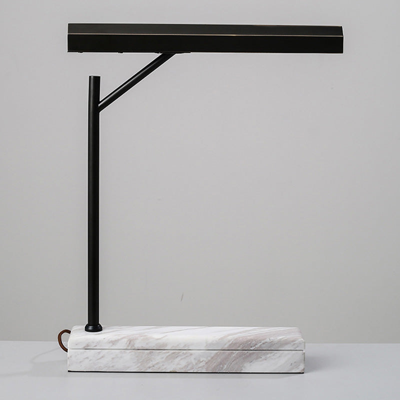 Modern Metal Led Night Table Lamp In Black With Marble Base