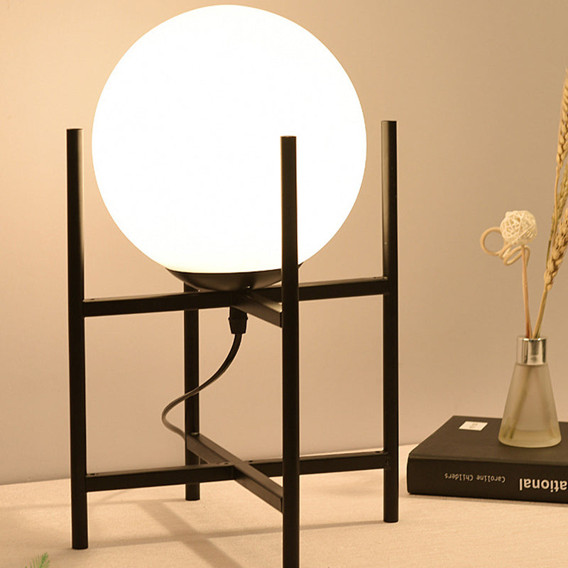 Modern Black/Gold Study Desk Lamp With Opal Glass Shade - Perfect For Reading