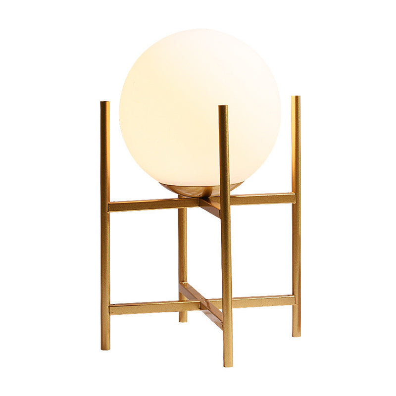 Modern Black/Gold Study Desk Lamp With Opal Glass Shade - Perfect For Reading