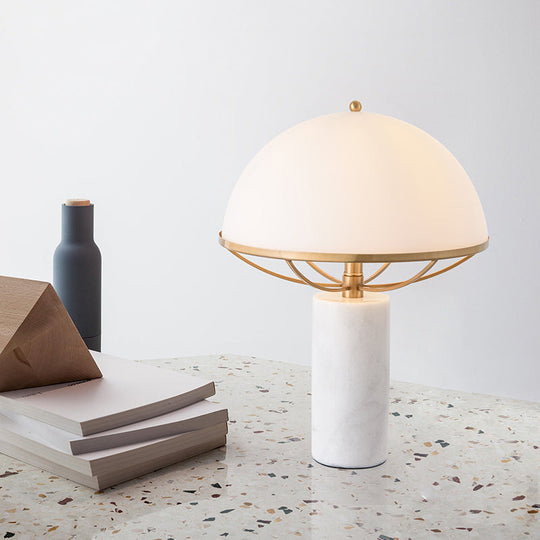 Modern Gold Hemisphere Task Lamp With Opal Glass & Marble Base