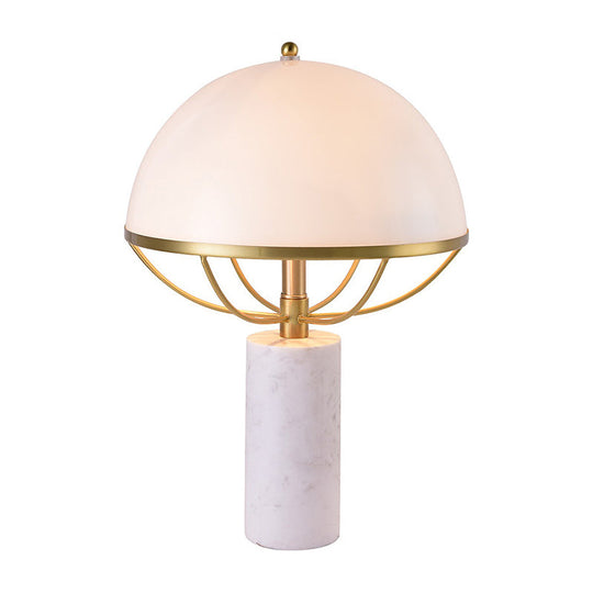 Modern Gold Hemisphere Task Lamp With Opal Glass & Marble Base