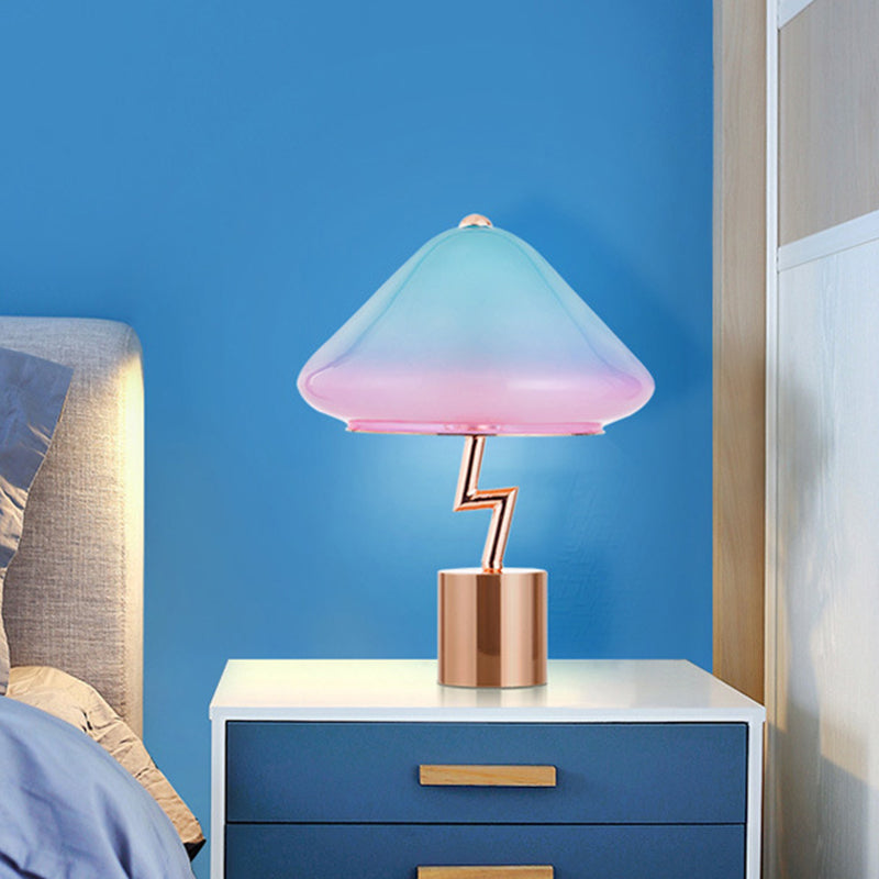 Mushroom Desk Light - Modernist Pink And Blue Glass Bedroom Night Table Lamp