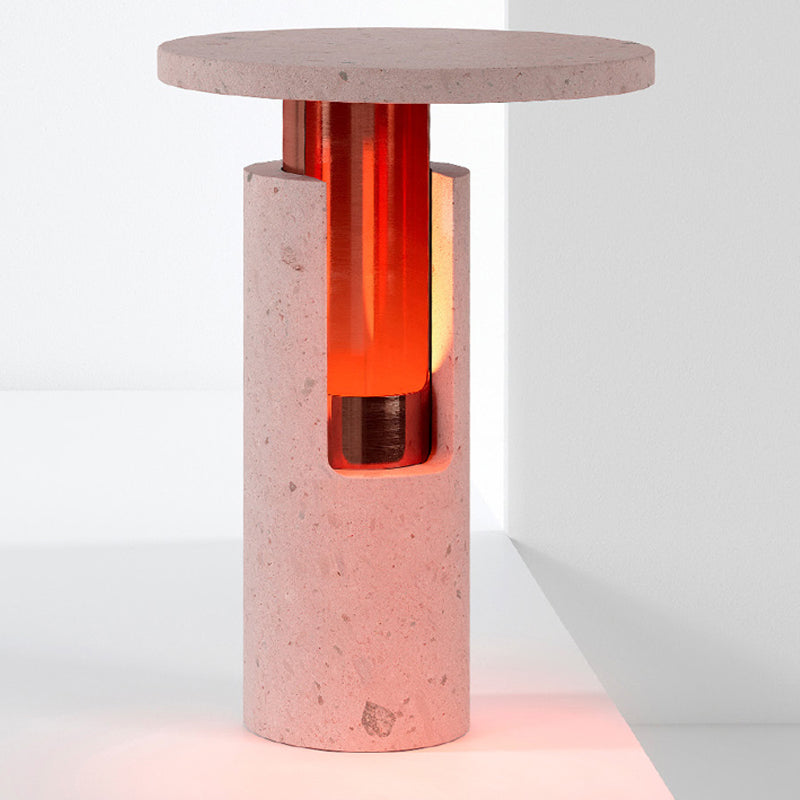 Modernist Stone Cylinder Nightstand Lamp In Pink - Perfect Bedside Reading Light