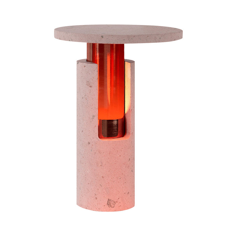 Modernist Stone Cylinder Nightstand Lamp In Pink - Perfect Bedside Reading Light