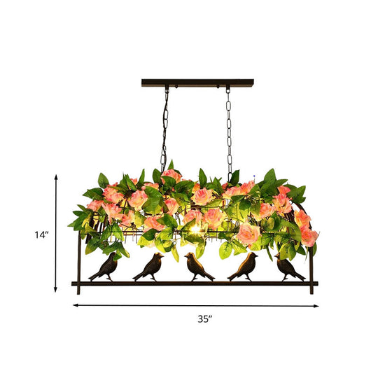 Industrial Metal Birdcage Flower Island Lamp: Black 3/4 Heads Hanging Ceiling Light For Restaurants