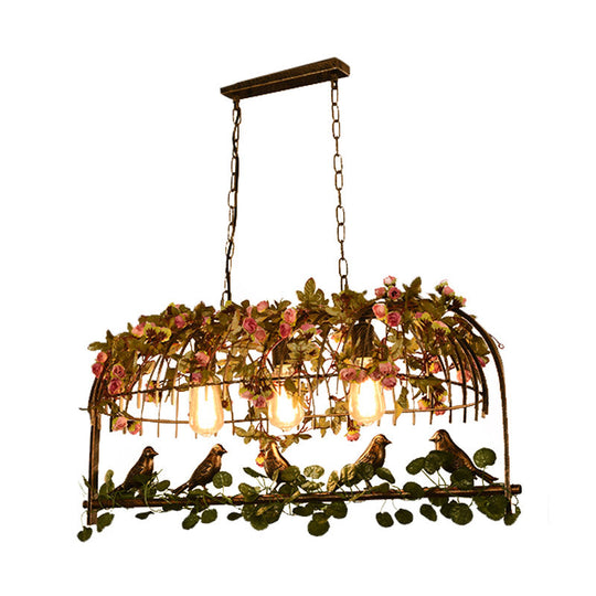 Retro Metal Birdcage Ceiling Light With Flower Decor - Brass Finish 2/3/4 Heads Perfect For