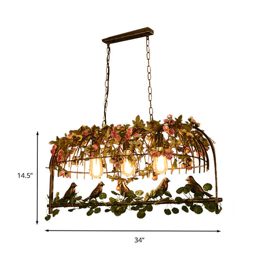 Retro Metal Birdcage Ceiling Light With Flower Decor - Brass Finish 2/3/4 Heads Perfect For