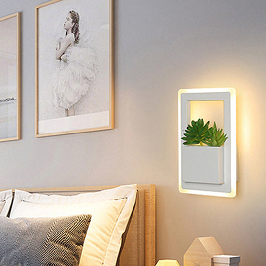 Modern Acrylic Led Wall Light In White: Round/Rectangle/Rhombus Shape For Indoor Plants With