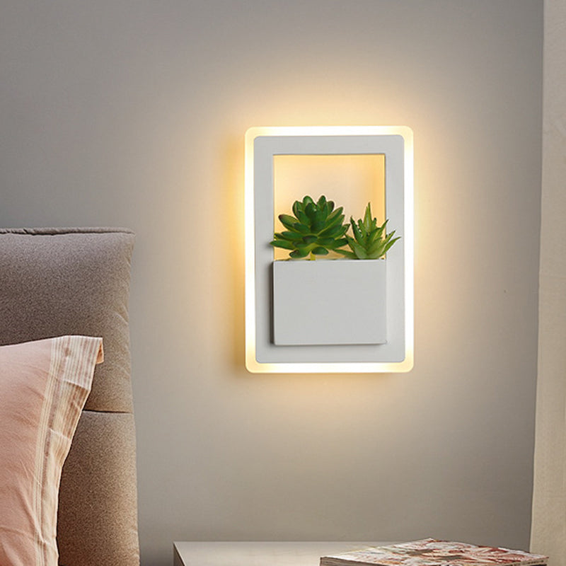 Modern Acrylic Led Wall Light In White: Round/Rectangle/Rhombus Shape For Indoor Plants With