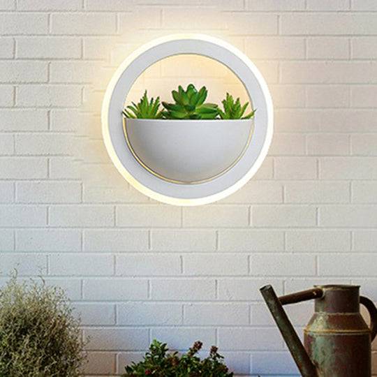 Modern Acrylic Led Wall Light In White: Round/Rectangle/Rhombus Shape For Indoor Plants With