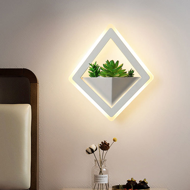 Modern Acrylic Led Wall Light In White: Round/Rectangle/Rhombus Shape For Indoor Plants With