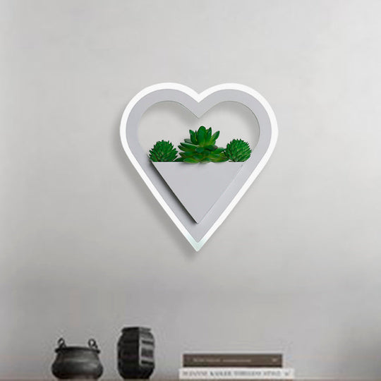 Modern Acrylic Led Wall Light In White: Round/Rectangle/Rhombus Shape For Indoor Plants With