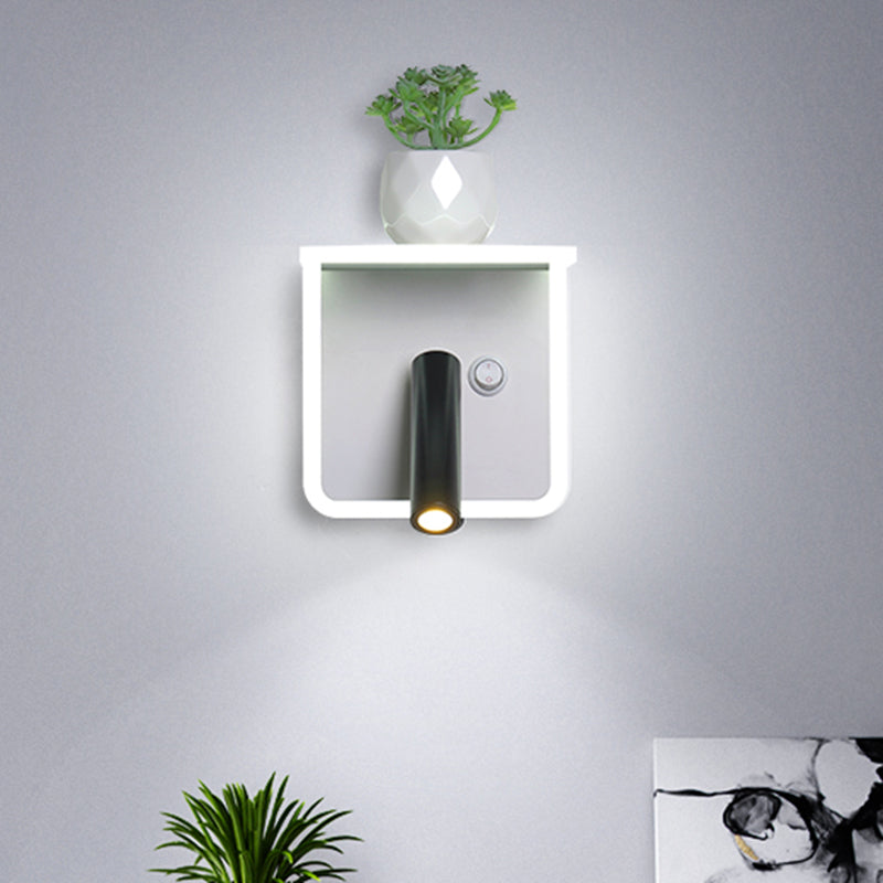 Minimalist White Led Wall Sconce With Plant Decoration In Warm/White Light