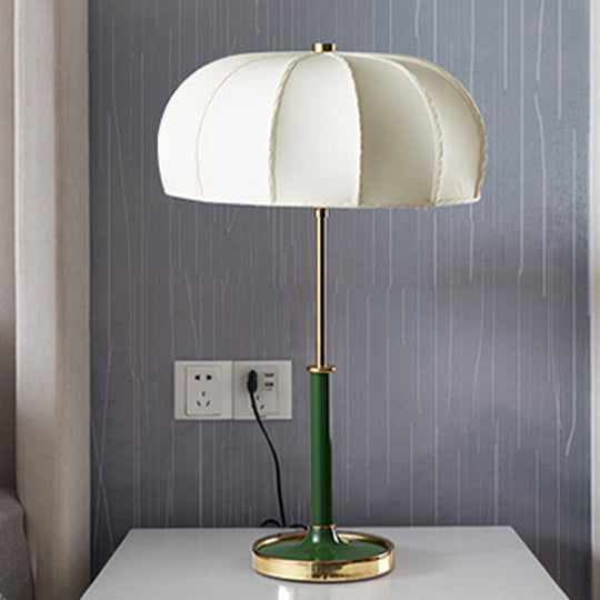 Contemporary Green/White Fabric Table Lamp With Metal Base - Shaded Task Lighting 1 Head