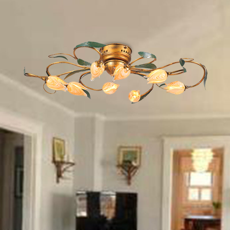 American Garden Bedroom Ceiling Light With 8/15 Led Heads And Frosted Glass In Brass Finish 8 / A