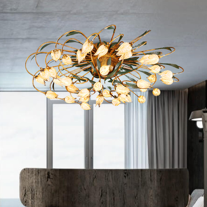 Tulip Ceiling Lamp - LED Semi Flush Light in Brass for Living Room by American Garden