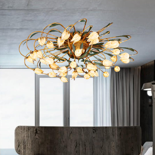 Tulip Ceiling Lamp - LED Semi Flush Light in Brass for Living Room by American Garden