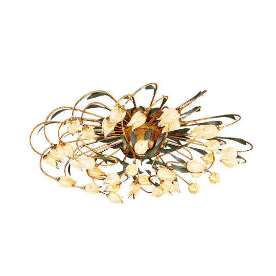 Tulip Ceiling Lamp - LED Semi Flush Light in Brass for Living Room by American Garden