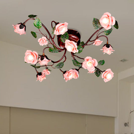 American Garden Metal Semi Flush Mount with 12 LED Lights in Dark Brown for Rose Bedroom Ceiling