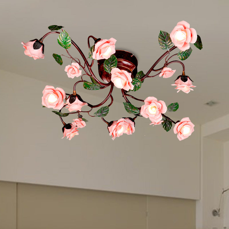 American Garden Metal Semi Flush Mount With 12 Led Lights In Dark Brown For Rose Bedroom Ceiling