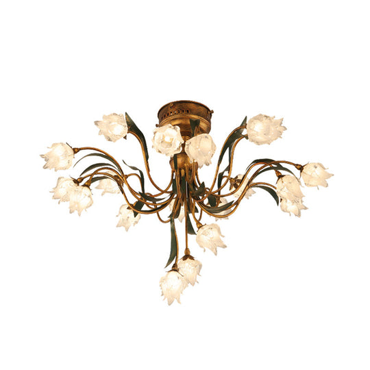 Romantic Pastoral Brass Bloom Semi Flush Light - 19 Bulb LED Close to Ceiling Lamp