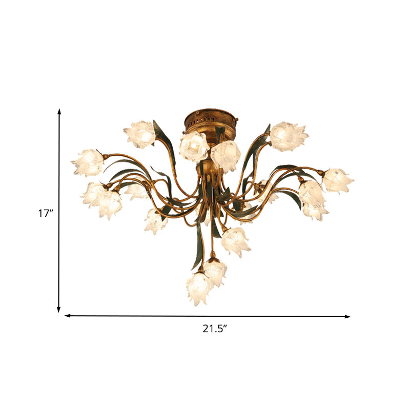 Romantic Pastoral Brass Bloom Semi Flush Light - 19 Bulb LED Close to Ceiling Lamp