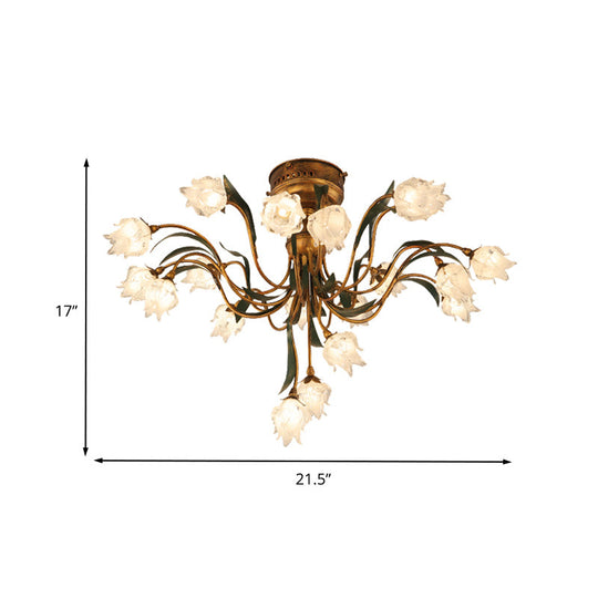 Romantic Pastoral Brass Bloom Semi Flush Light - 19 Bulb LED Close to Ceiling Lamp