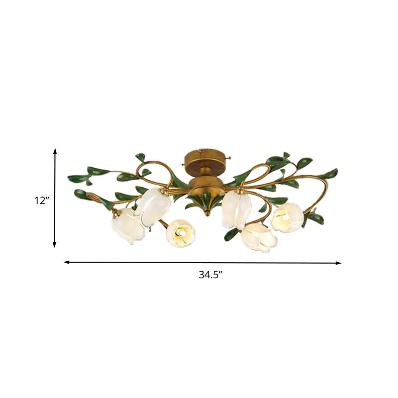 Countryside Lily/Tulip Metal Ceiling Fixture LED Flush Mount Lighting - 6/8 Bulbs, Brass Finish