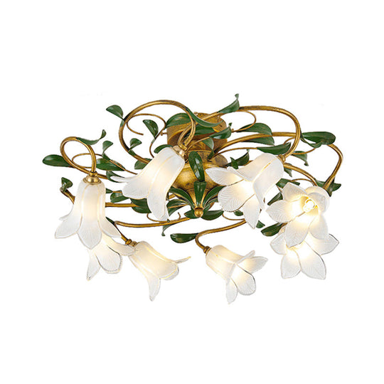 Countryside Lily/Tulip Metal Ceiling Fixture LED Flush Mount Lighting - 6/8 Bulbs, Brass Finish