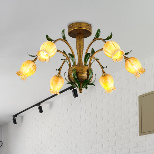 American Garden Metal Tulip Led Semi Flush Ceiling Light Fixture With Brass Finish - Ideal For