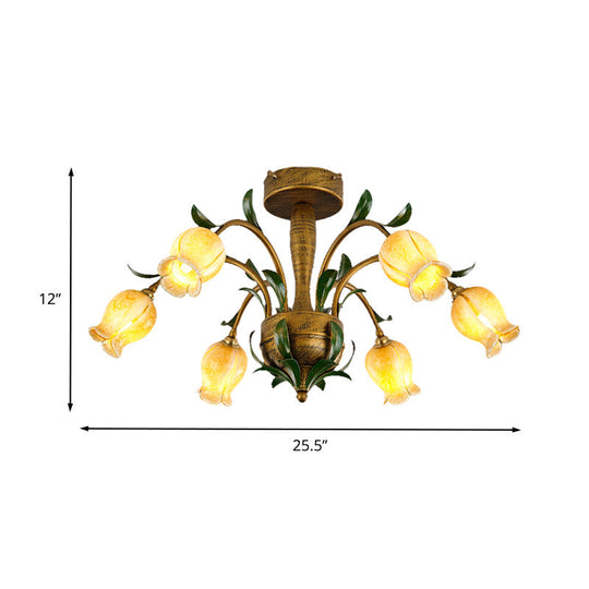 American Garden Metal Tulip Led Semi Flush Ceiling Light Fixture With Brass Finish - Ideal For