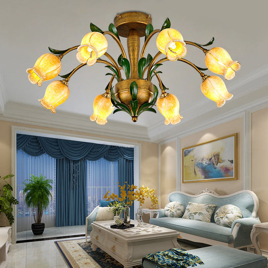 American Garden Metal Tulip Led Semi Flush Ceiling Light Fixture With Brass Finish - Ideal For