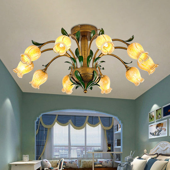 American Garden Metal Tulip Led Semi Flush Ceiling Light Fixture With Brass Finish - Ideal For