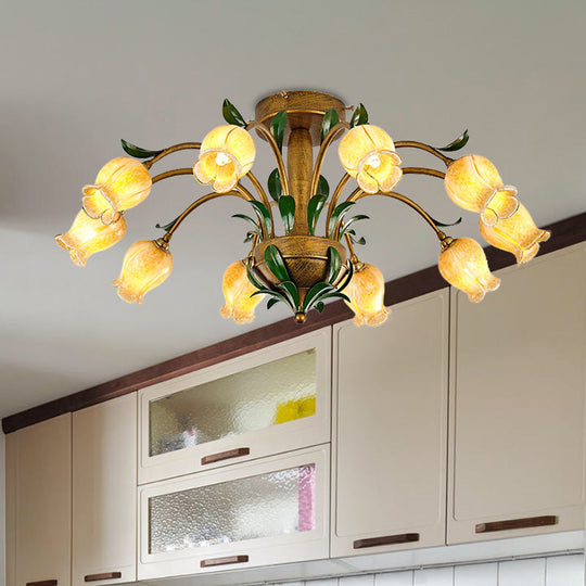 American Garden Metal Tulip Led Semi Flush Ceiling Light Fixture With Brass Finish - Ideal For